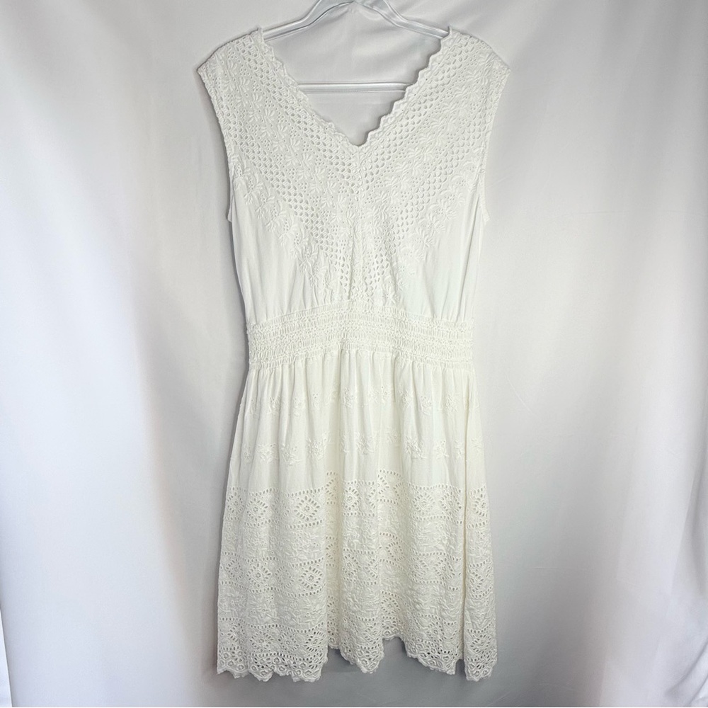 ROLLER RABBIT Sz S Sleeveless Bridal/Baby Shower Crochet Style Dress W/Beading